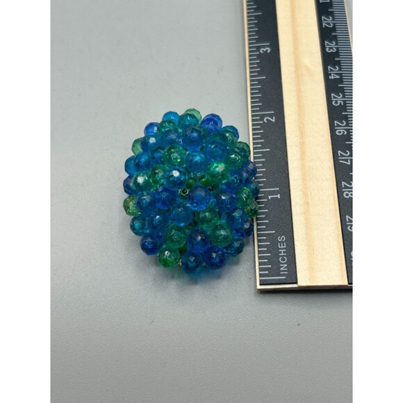Signed West Germany Pin Brooch Vintage Blue Green Beads on Gold Tone Filigree - Picture 7 of 7